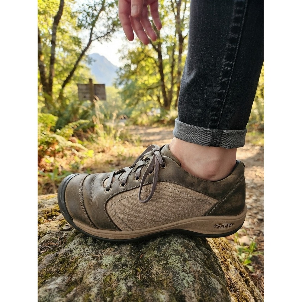 Keen Women's Size 9 Brown Leather Canvas Lace Up Walking Outdoor Shoes Hiking
